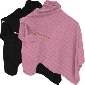 KAJARU  Pack of 2 Men Self Design Zip Neck Polyester Black, Pink T-Shirt